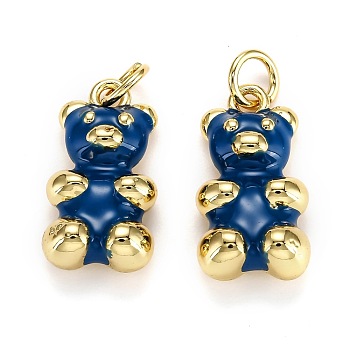 Real 18K Gold Plated Brass Pendants, with Enamel and Jump Rings, Long-Lasting Plated, Bear, Marine Blue, 17.5x9x5mm, Jump Ring: 5x1mm, 3mm Inner Diameter