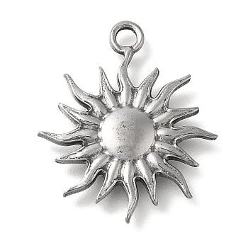 Anti-Tarnish 304 Stainless Steel Pendants, Sun Charm, Stainless Steel Color, 23x20x2.2mm, Hole: 2mm