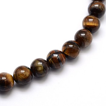 Natural Grade AB Tiger Eye Round Beads Strands, 4mm, Hole: 0.8mm, about 89pcs/strand, 15 inch
