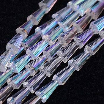 Electroplate Glass Beads Strands, AB Color, Faceted, Cone, Clear AB, 7.5x4mm, Hole: 1mm, about 71pcs/strand, 20.4 inch