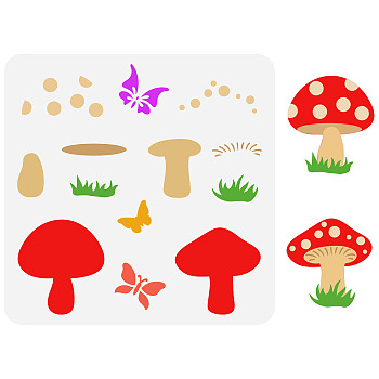 Plastic Reusable Drawing Painting Stencils Templates, for Painting on Scrapbook Fabric Tiles Floor Furniture Wood, Square, Mushroom Pattern, 300x300mm