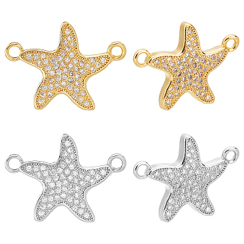 CHGCRAFT 8Pcs 2 Colors Brass Micro Pave Clear Cubic Zirconia Links Connectors, Starfish/Sea Stars, Golden, 16.5x23x2.5mm, Hole: 1.5mm, 4pcs/color