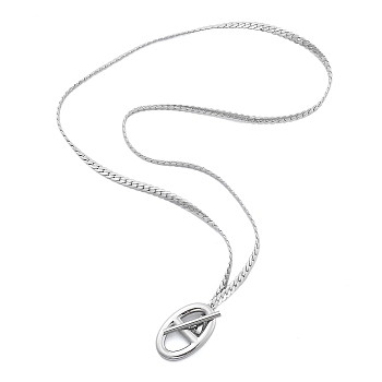 304 Stainless Steel Oval Pig Nose Pendant Necklaces for Women, Platinum, 17.72 inch(45cm)