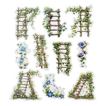 Waterproof PET Stickers Set, Decorative Stickers, Garden Landscaping Theme, Ladder, 70~98x40~72x0.1mm