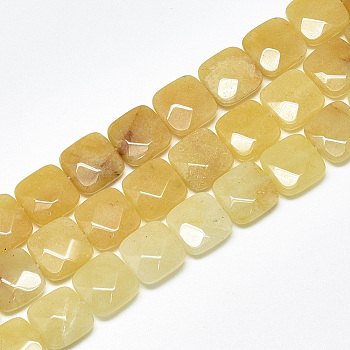 Natural Topaz Jade Beads Strands, Faceted, Square, 12x12x4.5~5mm, Hole: 1mm, about 17pcs/strand, 8.0''