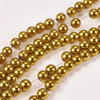 Electroplate Non-magnetic Synthetic Hematite Beads Strands, Round, Grade A, Golden Plated, 4mm, Hole: 1mm, about 100pcs/strand, 16 inch