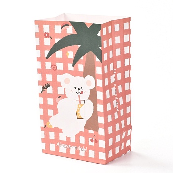 Rectangle with Bear Pattern Paper Candy Bags, No Handle, with Sticker, for Gift & Food Wrapping Bags, Salmon, 27x15x9.7cm, 6pcs/bag