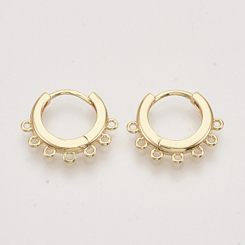Brass Huggie Hoop Earring Findings, Nickel Free, with Horizontal Loop, Real 18K Gold Plated, 18.5x16x2.5mm, Hole: 1mm, Pin: 1mm
