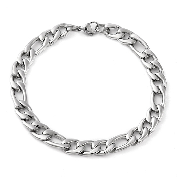 304 Stainless Steel Figaro Chain Bracelet for Men Women, Stainless Steel Color, 8-5/8 inch(22cm)