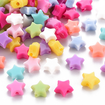 Opaque Acrylic Beads, Star, Mixed Color, 8x9x3.5mm, Hole: 1.6mm, about 3380pcs/500g