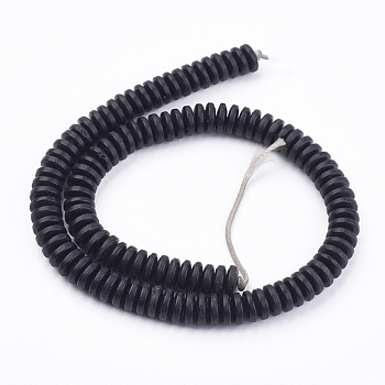 Natural Coconut Beads Strands, Flat Round, Black, 8x3mm, Hole: 1.2mm, about 110pcs/strand, 12.59 inch(32cm)