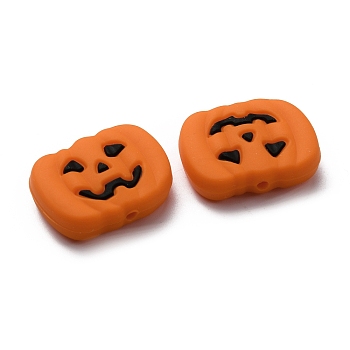 Halloween Food Grade Eco-Friendly Silicone Beads, Pumpkin Jack-O'-Lantern, 21x27x8mm, Hole: 2mm