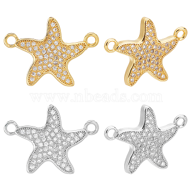 Golden Clear Starfish Brass+Cubic Zirconia Links