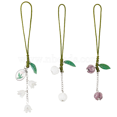 2 Sets Handmade Lampwork & Acrylic Flower Mobile Straps(HJEW-SC0002-08)-1
