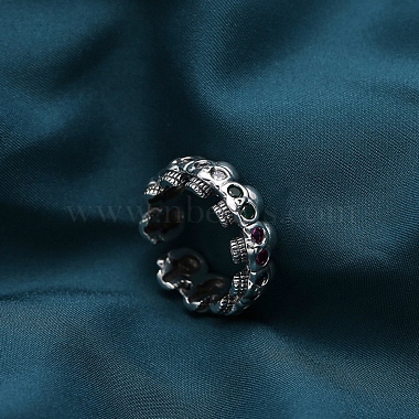 925 Anillos de puño abiertos con calaveras y diamantes de imitación de plata esterlina para unisex(PW-WGC11C2-01)-5