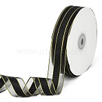 Solid Color Organza Ribbons, Golden Wired Edge Ribbon, for Party Decoration, Gift Packing, Black, 1"(25mm), about 50yard/roll(45.72m/roll)(ORIB-E005-A07)