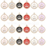 24Pcs 6 Colors Alloy Enamel Pendants, with Rhinestone, Flat Round, Golden, Mixed Color, 19.5x16.5x2mm, Hole: 1.8mm, 4pcs/color(FIND-YW0011-55)