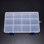 Rectangle PP Plastic Bead Storage Container, 12 Compartment Organizer Boxes, with Hinged Lid, for Small Parts, Hardware and Craft, White, 22.5x15.3x3cm(CON-WH0080-79)