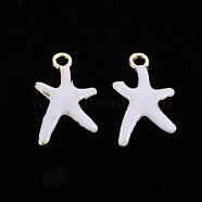 Rack Plating Alloy Pendants, with Enamel, Cadmium Free & Lead Free, Starfish, Light Gold, White, 17x11.5x3mm, Hole: 1.8mm(PALLOY-S132-236I-RS)