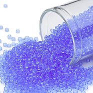TOHO Round Seed Beads, Japanese Seed Beads, (13) Transparent Light Sapphire, 11/0, 2.2mm, Hole: 0.8mm, about 1110pcs/bottle, 10g/bottle(SEED-JPTR11-0013)
