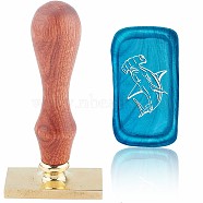 Wax Seal Stamp Set, Sealing Wax Stamp Solid Brass Head,  Wood Handle Retro Brass Stamp Kit Removable, for Envelopes Invitations, Gift Card, Rectangle, Fish Pattern, 9x4.5x2.3cm(AJEW-WH0214-039)