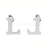201 Stainless Steel Charms, Alphabet, Letter.L, 8.5x6x1mm, Hole: 1mm(STAS-N091-176L-P)