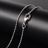 Brass Necklaces, Ball Chain, Faceted, with Lobster Clasp, Platinum, 18.11 inch(46cm), 1.2mm(MAK-K003-09P)
