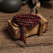 108 Beads Prayer Mala Bracelet, Imitation Sandal Wood Round Beaded Wrap Bracelet Necklaces for Ramadan & Eid Mubarak, Indian Red, 23-5/8 inch(60cm)(PW-WG98399-03)