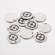 Stainless Steel Steampunk Pendants, Flat Round with Gear, Stainless Steel Color, 15x1mm, Hole: 1.3mm(STAS-O078-E01)