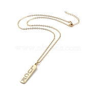 304 Stainless Steel Chain Necklaces, with Brass Micro Pave Cubic Zirconia Pendants, Rectangle with word LUCK, Golden, 17.7 inch(45cm)(NJEW-G335-40G)