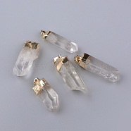 Electroplate Natural Quartz Crystal Pendants, Rock Crystal, with Iron Findings, Golden, 35~47x10~16x10~15mm, Hole: 6x3mm(G-Q481-73G)
