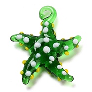 Handmade Lampwork Pendants, Starfish, Green, 34~40x31~36.5x6~9mm, Hole: 3~7mm(LAMP-A004-05K)