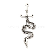 Alloy Big Pendants, Snake with Sword, Antique Silver, 54x18x4mm, Hole: 1.4mm(PALLOY-D020-15AS)