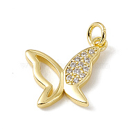 Brass Micro Pave Clear Cubic Zirconia Butterfly Charms, with Open Jump Rings, Real 18K Gold Plated, 13x14x2mm, Hole: 2.7mm(ZIRC-F132-94G)