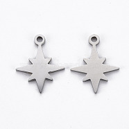 201 Stainless Steel Charms, Cut, Star, Stainless Steel Color, 15x12x1mm, Hole: 1.4mm(STAS-Q240-059P)