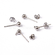 Brass Post Earring Findings, with Loop, Platinum, 15x6mm, Hole: 1mm, Ball: 4mm, Pin: 0.8mm(EC593)