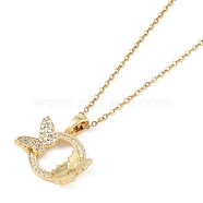 201 Stainless Steel Cable Chain Necklaces, Brass Micro Pave Clear Cubic Zirconia Pendant Necklaces, Ring with Butterfly, Real 18K Gold Plated, 16.14 inch(41cm)(NJEW-P309-18B-G)