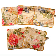 Retro Square Cloth Zipper Pouches, with Tassel and  Flower Pattern, Moccasin, 11.5x11.5cm(CON-PW0001-095I)