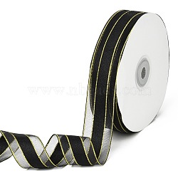 Solid Color Organza Ribbons, Golden Wired Edge Ribbon, for Party Decoration, Gift Packing, Black, 1"(25mm), about 50yard/roll(45.72m/roll)(ORIB-E005-A07)
