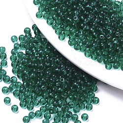 Transparent Glass Beads, Round, Teal, 4x3mm, Hole: 1mm, about 4500pcs/bag(SEED-S040-09A-05)