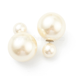 Acrylic Imitation Pearl Ball Stud Earrings, Ear Fake Plugs, with Iron Pins, White, 24x15.5mm, Pin: 0.7mm(EJEW-XCP0001-06)