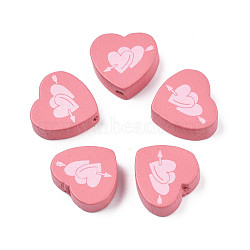 Spray Painted Maple Wood Beads, Printed, Heart, Light Coral, 16.5x17.5x6mm, Hole: 1.8mm, about 575pcs/500g(WOOD-Q030-88C)