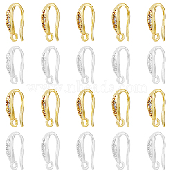 20Pcs 2 Colors Brass Micro Pave Clear Cubic Zirconia Earring Hooks, with Horizontal Loops, Cadmium Free & Lead Free, Golden & Silver, 14x9x3mm, Hole: 1.6mm, Pin: 1mm, 10Pcs/color(KK-HY0002-81)