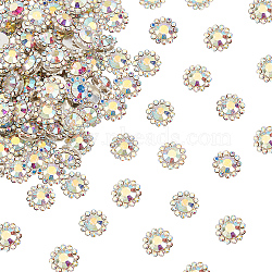 Glass Rhinestone Cabochons, with Silver Color Plated Brass Findings, Flower, Clear AB, 12x5.5mm, 240pcs/box(FIND-OC0002-33B)