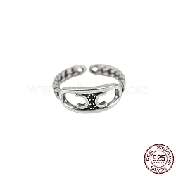 925 Thailand Sterling Silver Finger Rings, Open Cuff Rings, with Cubic Zirconia, Oval with Moon, Black, Antique Silver(RJEW-BB58353)