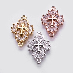 Brass Micro Pave Cubic Zirconia Links, Cross, Mixed Color, 20x14x3.5mm, Hole: 1.5mm(ZIRC-E144-12)