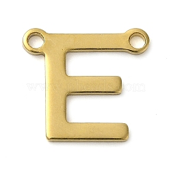 304 Stainless Steel Charms, Real 18K Gold Plated, Letter Charm, Letter E, 10x10.5x1mm, Hole: 1mm(STAS-Z074-04G-E)