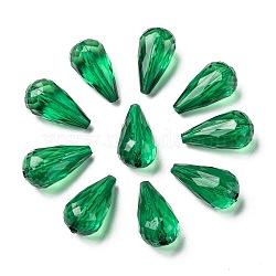 Transparent Acrylic Beads, Faceted, teardrop, Dark Green, 21x11mm, Hole: 2mm(X-TACR-351-17)