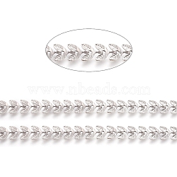 3.28 Feet Brass Handmade Cobs Chains, Link Chains, Long-Lasting Plated, Soldered, Leaf, Platinum, 7x6x0.5mm(X-CHC-G006-13P)