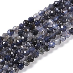 Natural Iolite Beads Strands, Faceted, Round, 4~4.5mm, Hole: 0.7mm, about 88~107pcs/strand, 14.80~15.59''(37.6~39.6cm)(G-G139-A11-03)